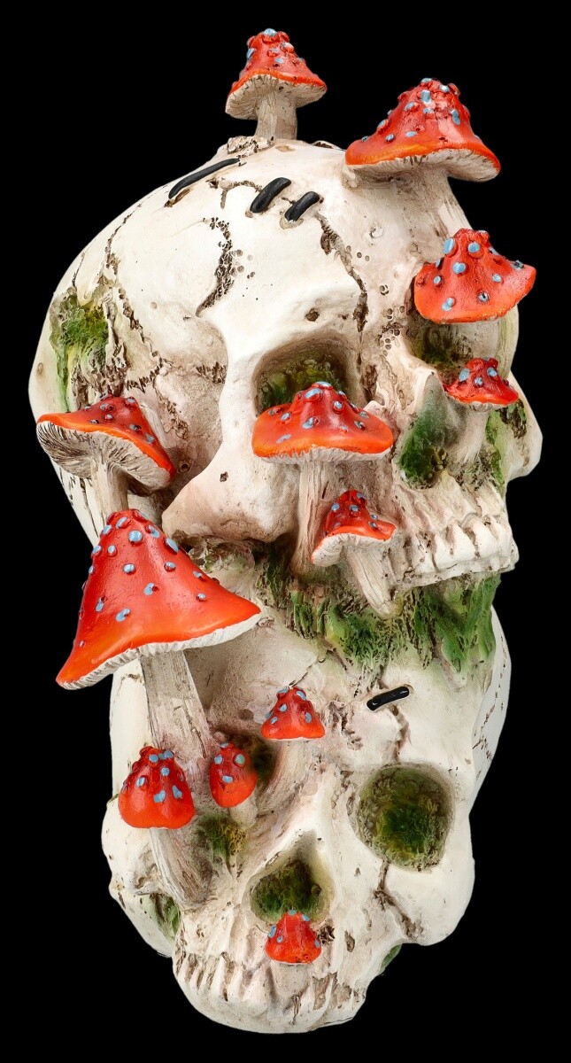Skull Figure - Skull With Mushrooms - Halloween Decor Skull Fantasy