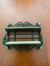 Dollhouse Miniatures Vintage Farmhouse Metal Green Wall Shelf with Oak Shelves