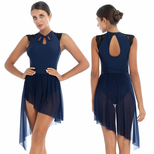 Women Lyrical Modern Contemporary Dance Criss Cross Flowy Mesh Split Long Dress - Picture 48 of 51
