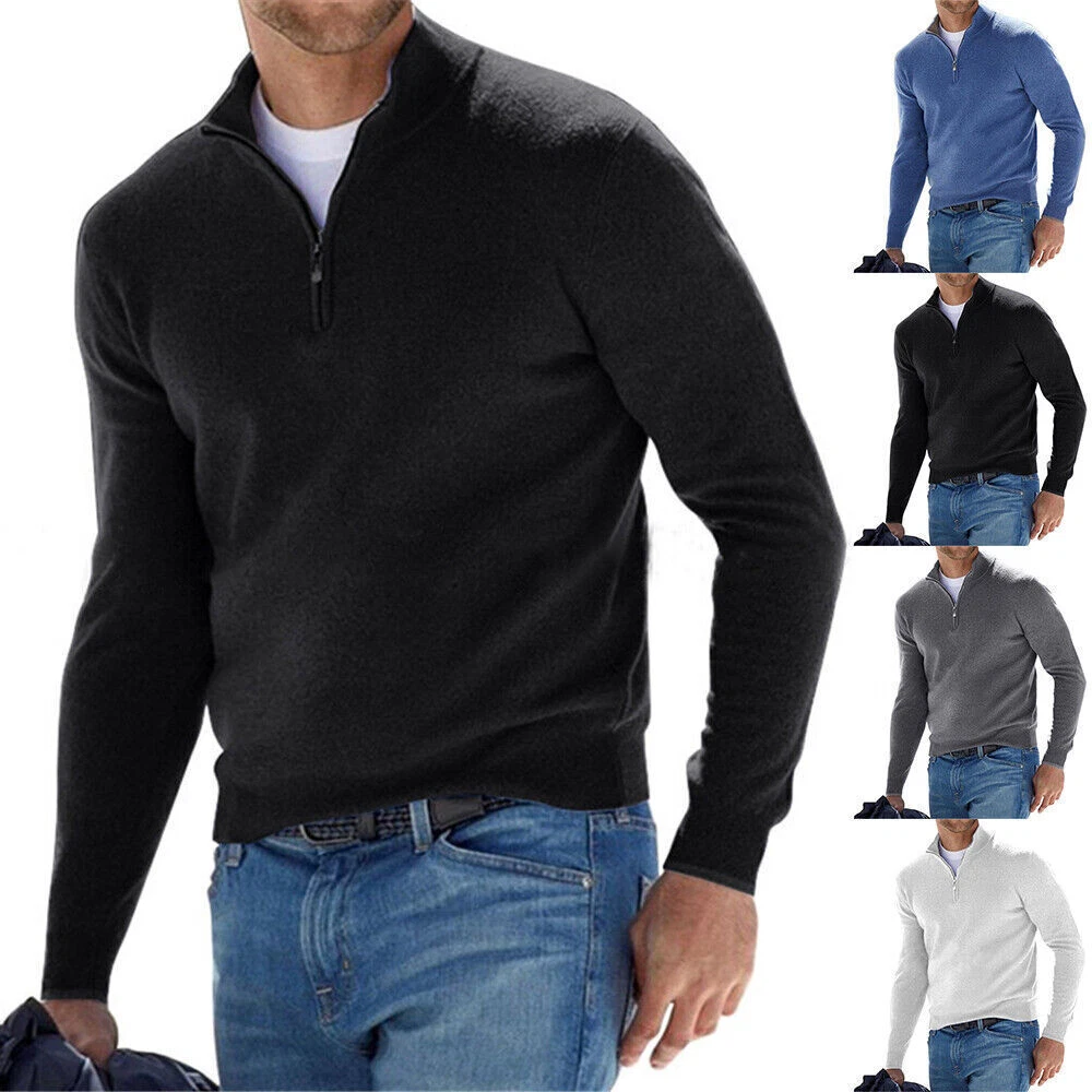sweater fleece mock neck quarter zip sweatshirt for men