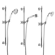 Welfenstein Duschstangen Set HZ41 Brausegarnitur Nostalgie Retro Messing chrom