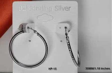 BEAUTIFUL TWO TONE BLACK AND SILVER STERLING SILVER 925 30MM NEW HOOP EARRINGS