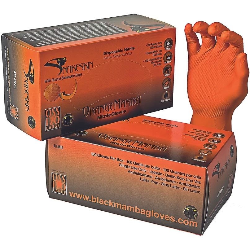 Black Mamba - Orange Snakeskin Nitrile Disposable Gloves Med 6490₽
