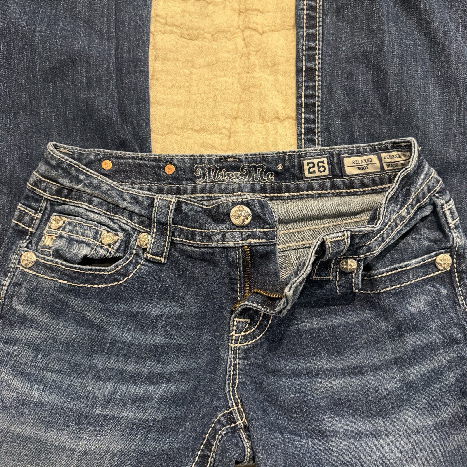 Vintage Rare Y2K Miss Me Studded Bootcut/Flare Jeans, Size 26 image 6