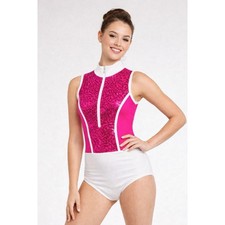 Weissman Adult Small Sequin Dance Leotard Pink White Zip Front Costume SA