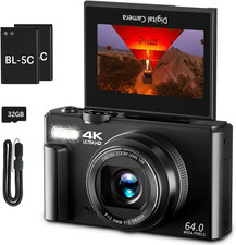 4K Digital Camera for Photography, 64MP Vlogging Camera for Youtube with 3" 180