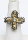 KONSTANTINO Cross Ring Blue Topaz 925 Silver & 18K Yellow Gold Accents w/Pouch — photo 2