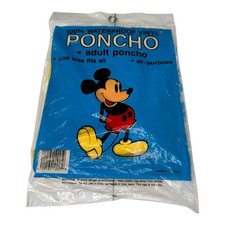 Vintage Disney Mickey Mouse Adult Waterproof Vinyl Rain Poncho Yellow One Size