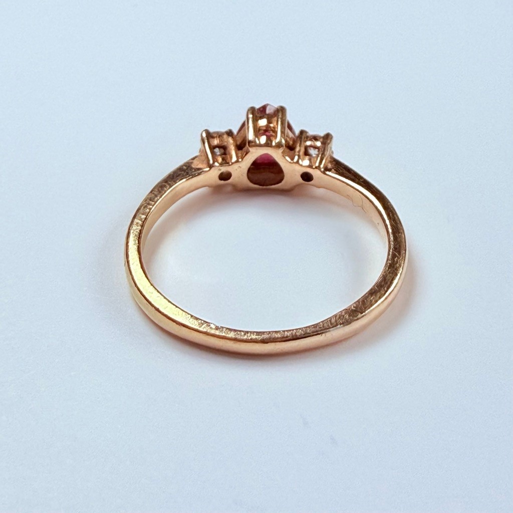 14K Solid Yellow Gold Red Genuine Ruby Heart & Di… - image 6