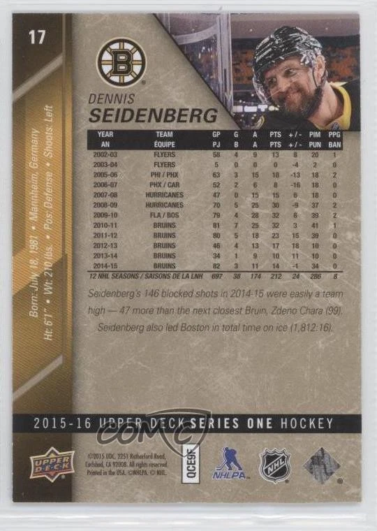 2015-16 Upper Deck High Gloss Spectrum /10 Dennis Seidenberg #17 - Image 2 of 2