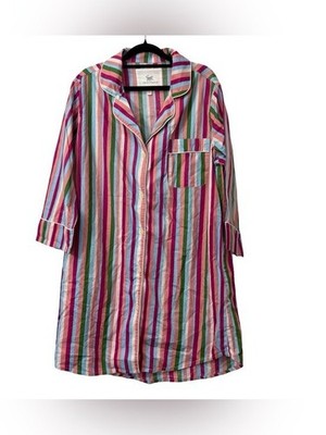 Printfresh sleep Dress Pocketed organic cotton vibrant multi-colored striped XS