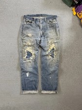 LEVIS 1960  s Big E Selvedge redline Denim Distressed Repairs 501 Size 35 X 32