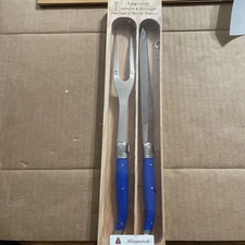 Laguiole Carving Knife Fork 2pc Set Stainless Beautiful Blue Handles !