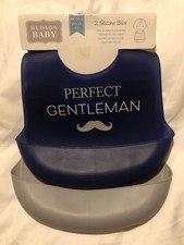 Hudson Baby Boy Silicone Bibs 2pk, Gray Blue Perfect Gentleman One Size