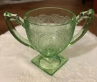 Green Uranium Vaseline Indiana Glass # 612 Horseshoe Footed Open Sugar