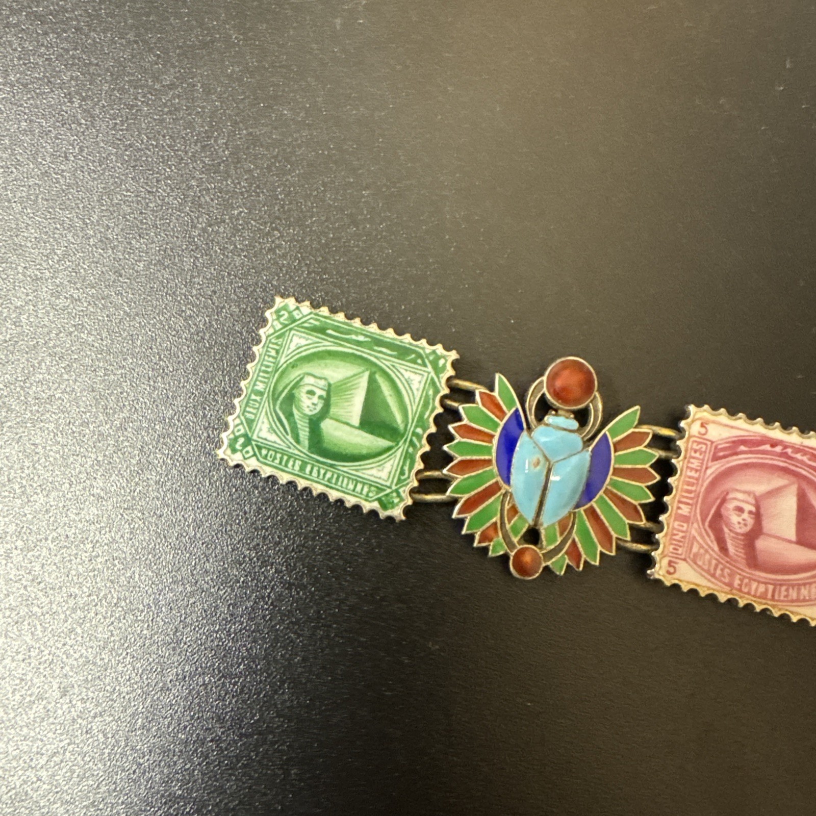 Superb Solid Silver 800 Scarab Beetle Enamel Brac… - image 7