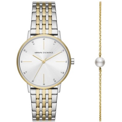 Armani Exchange Women's Watch Set Lola Silver Dial Two Tone Bracelet AX7156SET