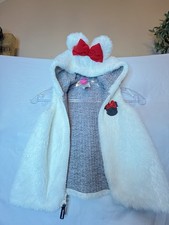 Disney Junior Minnie Mouse SZ 2T Zip Up Vest Hooded White Faux Fur Girl'sJacket