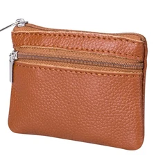 Genuine Leather Mini Zip Coin Key Money Wallet Pouch Purse Coin Key Women Men