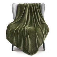 Exclusivo Mezcla Fleece Throw XL Blanket 50" x 70" , Olive Green