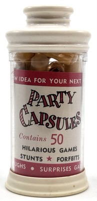 VINTAGE PARTY GAME STUNTS GAGS CAPSULES 1964 LEISTER GAME CO BOTTLE UNOPENED NOS