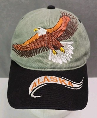 Alaska hat embroidered eagle strap back spell out brim vintage cap