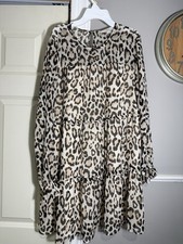 LOFT Leopard Print Ruffled Tiered Dress - Cream Gold Brown - Size Sma