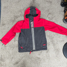 The North Face Boys Hooded Full Zip Windbreaker Jacket Pockets Red/Black
