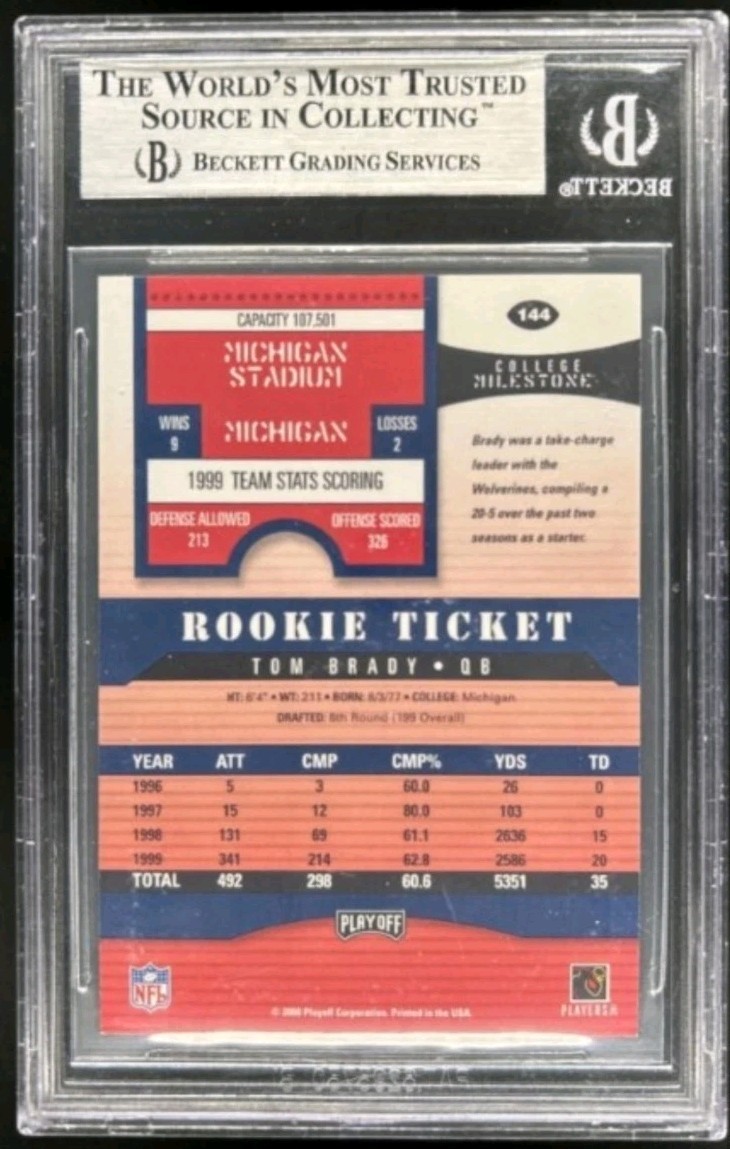 2000 Playoff Contenders Tom Brady Rookie RC Auto #144 BGS Altered Authentic Auto view 4