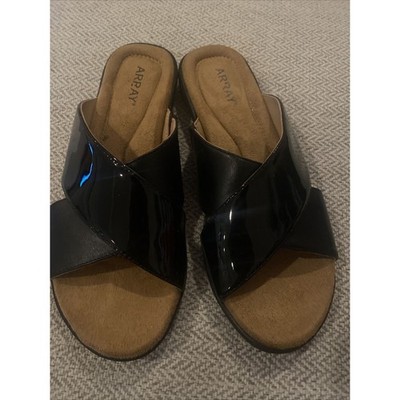 Array Shoreline Women's Sandal 8 N Black Leather Upper Brand New Flat Heel
