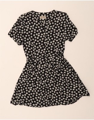 MAXIME Damen Oversize A-Linie Kleid EU 34 XS Schwarz Geblümt IV02