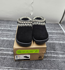 Clarks Slippers Womens Black Suede Knit Houndstooth Indoor Outdoor Cozy Size 8
