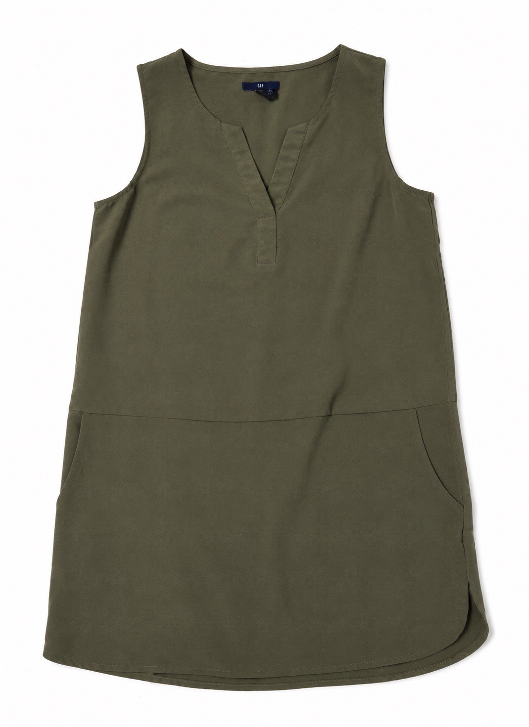 Gap Sleeveless Minimalist Casual V-Neck Shirt Dress in Olive Size XS