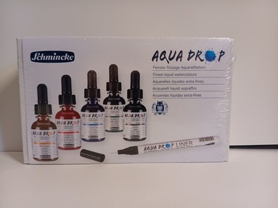 Schmincke Aqua Drop Set of 5 colors 30 ml plus liner with brush tip NEW