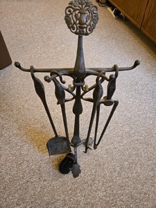 Antique Wrought Iron Arts and Crafts Mission Fireplace Tools