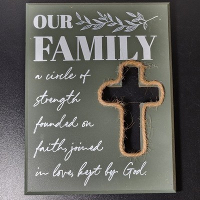 Our Family Circle of Strength Love Faith Wall Decor Cross Cutout Rustic Print