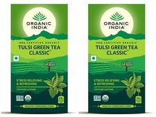 Thé Vert Classique Tulsi Bio India 25 Sachets D'Infusion Chaque Ensemble De 2