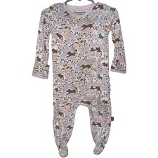Magnetic Me 'Best Fur-End' Baby Girl Dog Floral Ruffle Long Sleeve Footie 3-6M