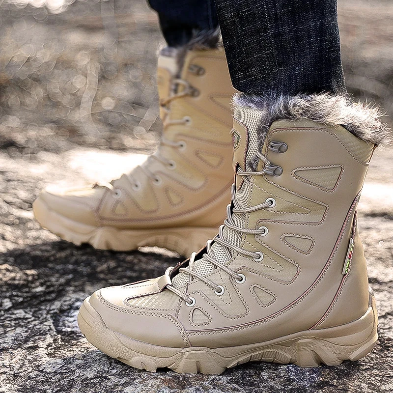  Waterproof Men's Warm Plush Snow Boots Outdoor Non-slip Hiking Work Ankle Boots - Image 3 of 4