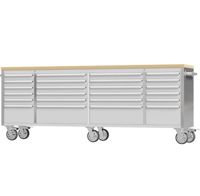 96 Inch Tool Chest Mobile Workbench Storage Cabinet Stainless with 24 Drawers