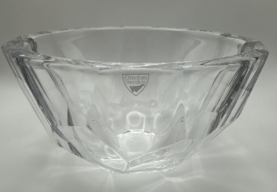 Orrefors Sweden Crystal Bowl Faceted Geometric Signed Etched Numbered 7.25'' Dia.
