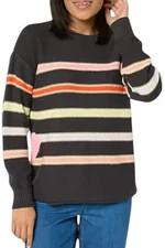 Peace Love World Women's Novelty Stitch Crew Neck Sweater Black Heart