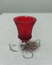 Vintage HOMCO Red Hobnail Pattern Glass Peg Votive Candle Holder