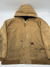 Vintage Old Mill Chore Jacket Mens 2XL Brown Hooded Duck Canvas Barn Coat