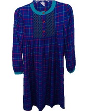 Vintage Girl  s Plaid Jeans Club Nightgown Dress Sz 14 Made In France