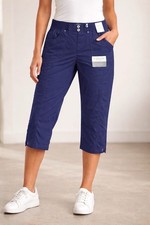 Dash solid cotton pull on front and back pockets elastic waist belt loops Capri