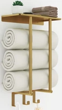 Towel Rack with Metal Shelf and 3 Hooks, Bethom Towel Racks for Bathroom Wall...