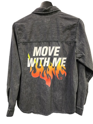 Zumba ''Move With Me'' Stonewash Gray Black Button Up Shirt Licensed Merch Small
