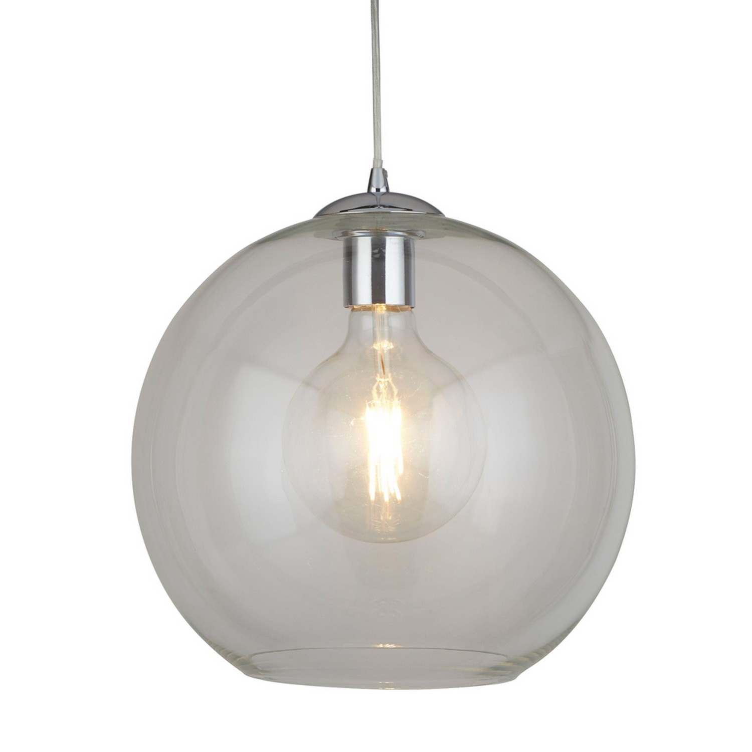 Searchlight 1 Light Round Pendant Chrome With Clear Glass - Image 2
