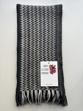 100% Cashmere Zig Zag Striped Scarf 160x18cm Black / Grey / Off-White Soft Warm